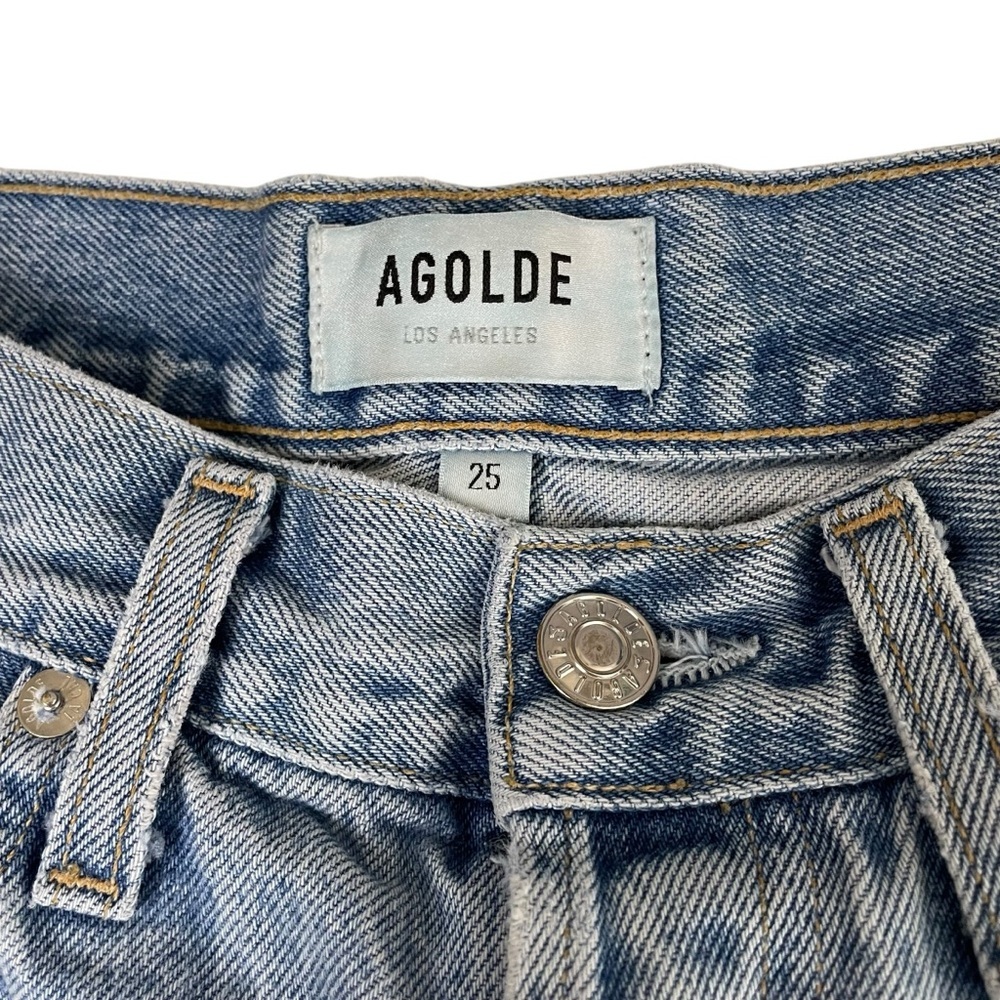 Agolde 90s Mid Rise Loose Fit Straight Distressed‎ Blown Out Knee Jeans Sz 25 - Picture 10 of 16